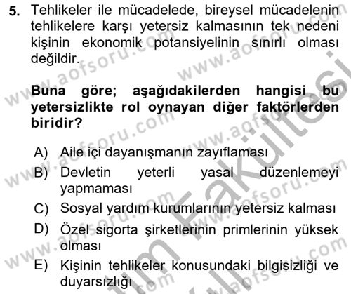 Sosyal Güvenlik Dersi 2025 - 2026 Yılı (Vize) Ara Sınav Soruları 5. Soru