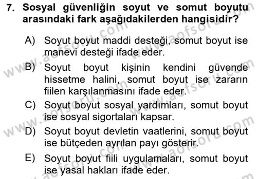 Sosyal Güvenlik Dersi 2025 - 2026 Yılı (Vize) Ara Sınav Soruları 7. Soru