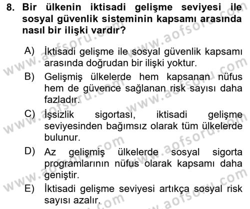 Sosyal Güvenlik Dersi 2025 - 2026 Yılı (Vize) Ara Sınav Soruları 8. Soru