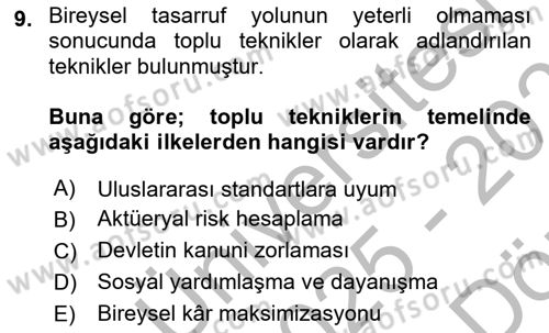 Sosyal Güvenlik Dersi 2025 - 2026 Yılı (Vize) Ara Sınav Soruları 9. Soru