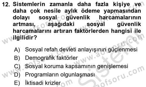 Sosyal Güvenlik Dersi 2025 - 2026 Yılı (Final) Dönem Sonu Sınav Soruları 12. Soru