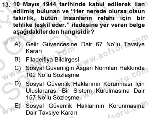 Sosyal Güvenlik Dersi 2025 - 2026 Yılı (Final) Dönem Sonu Sınav Soruları 13. Soru