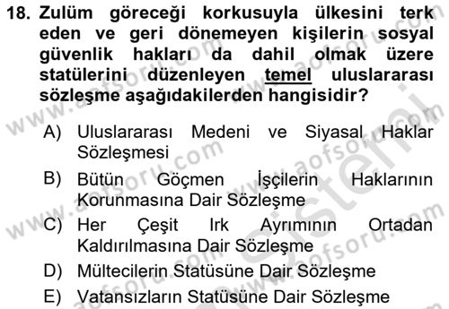 Sosyal Güvenlik Dersi 2025 - 2026 Yılı (Final) Dönem Sonu Sınav Soruları 18. Soru