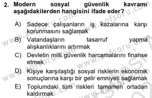 Sosyal Güvenlik Dersi 2025 - 2026 Yılı (Final) Dönem Sonu Sınav Soruları 2. Soru