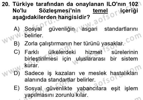 Sosyal Güvenlik Dersi 2025 - 2026 Yılı (Final) Dönem Sonu Sınav Soruları 20. Soru