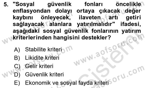 Sosyal Güvenlik Dersi 2025 - 2026 Yılı (Final) Dönem Sonu Sınav Soruları 5. Soru