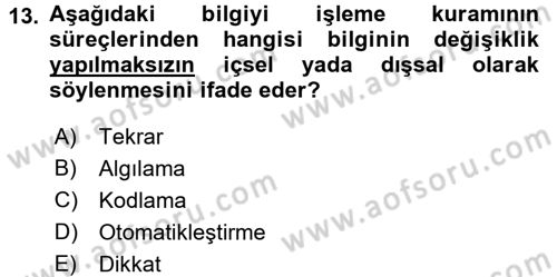 Çocuk Gelişiminde Alan Çalışmaları Dersi 2017 - 2018 Yılı (Vize) Ara Sınavı 13. Soru