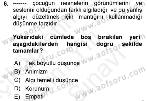 Çocuk Gelişiminde Alan Çalışmaları Dersi 2017 - 2018 Yılı (Vize) Ara Sınavı 6. Soru