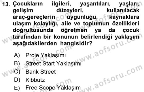 Çocuk Gelişiminde Alan Çalışmaları Dersi 2017 - 2018 Yılı (Final) Dönem Sonu Sınavı 13. Soru