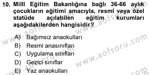 Çocuk Gelişiminde Alan Çalışmaları Dersi 2023 - 2024 Yılı (Final) Dönem Sonu Sınavı 10. Soru