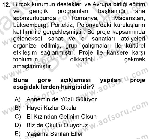 Çocuk Gelişiminde Alan Çalışmaları Dersi 2023 - 2024 Yılı (Final) Dönem Sonu Sınavı 12. Soru