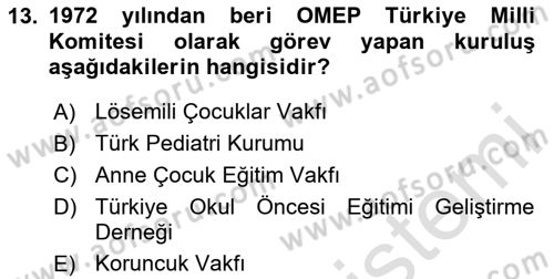 Çocuk Gelişiminde Alan Çalışmaları Dersi 2023 - 2024 Yılı (Final) Dönem Sonu Sınavı 13. Soru