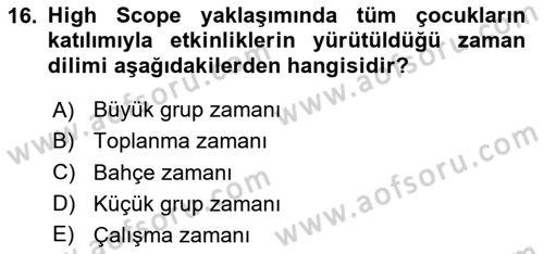 Çocuk Gelişiminde Alan Çalışmaları Dersi 2023 - 2024 Yılı (Final) Dönem Sonu Sınavı 16. Soru