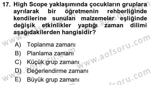 Çocuk Gelişiminde Alan Çalışmaları Dersi 2023 - 2024 Yılı (Final) Dönem Sonu Sınavı 17. Soru