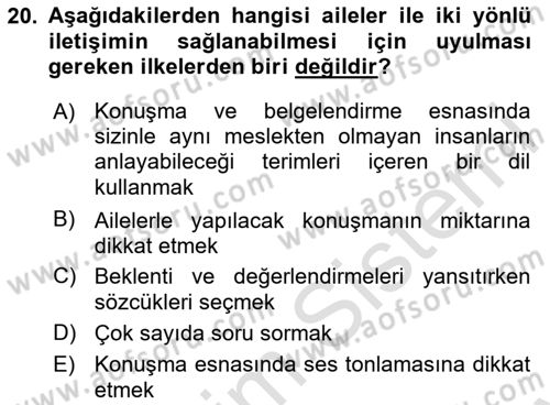 Çocuk Gelişiminde Alan Çalışmaları Dersi 2023 - 2024 Yılı (Final) Dönem Sonu Sınavı 20. Soru