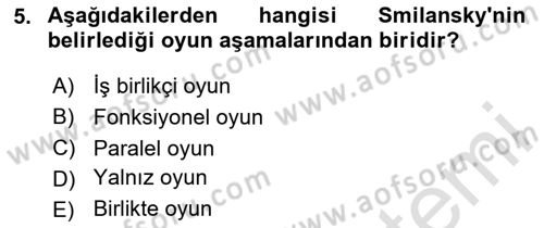 Çocuk Gelişiminde Alan Çalışmaları Dersi 2023 - 2024 Yılı (Final) Dönem Sonu Sınavı 5. Soru