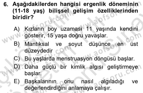 Çocuk Gelişiminde Alan Çalışmaları Dersi 2023 - 2024 Yılı (Final) Dönem Sonu Sınavı 6. Soru