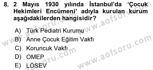 Çocuk Gelişiminde Alan Çalışmaları Dersi 2023 - 2024 Yılı (Final) Dönem Sonu Sınavı 8. Soru