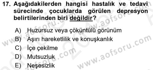 Hasta Çocukların Gelişimi Ve Eğitimi Dersi 2015 - 2016 Yılı (Vize) Ara Sınav Soruları 17. Soru