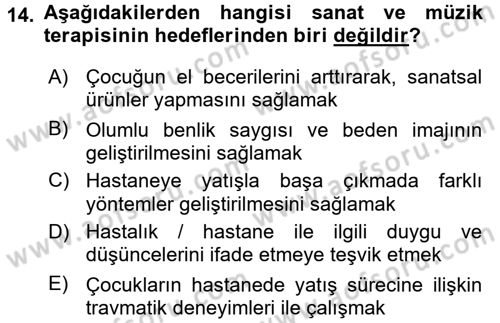 Hasta Çocukların Gelişimi Ve Eğitimi Dersi 2015 - 2016 Yılı (Final) Dönem Sonu Sınav Soruları 14. Soru
