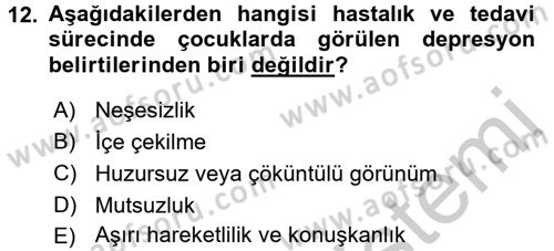 Hasta Çocukların Gelişimi Ve Eğitimi Dersi 2016 - 2017 Yılı (Vize) Ara Sınav Soruları 12. Soru