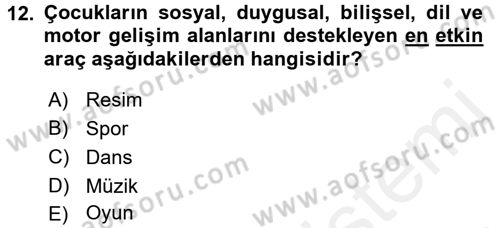 Hasta Çocukların Gelişimi Ve Eğitimi Dersi 2017 - 2018 Yılı (Final) Dönem Sonu Sınav Soruları 12. Soru