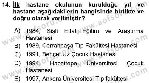 Hasta Çocukların Gelişimi Ve Eğitimi Dersi 2017 - 2018 Yılı (Final) Dönem Sonu Sınav Soruları 14. Soru