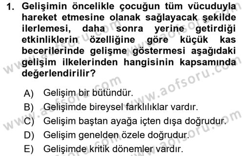 Çocuk Gelişimde Normal Ve Atipik Gelişim Dersi 2016 - 2017 Yılı (Final) Dönem Sonu Sınavı 1. Soru