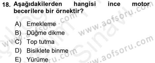 Çocuk Gelişimde Normal Ve Atipik Gelişim Dersi 2017 - 2018 Yılı (Vize) Ara Sınavı 18. Soru