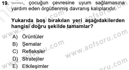 Çocuk Gelişimde Normal Ve Atipik Gelişim Dersi 2017 - 2018 Yılı (Vize) Ara Sınavı 19. Soru