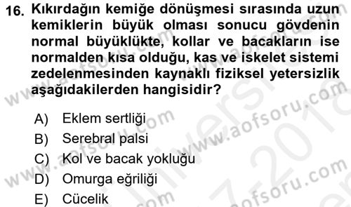 Çocuk Gelişimde Normal Ve Atipik Gelişim Dersi 2017 - 2018 Yılı (Final) Dönem Sonu Sınavı 16. Soru