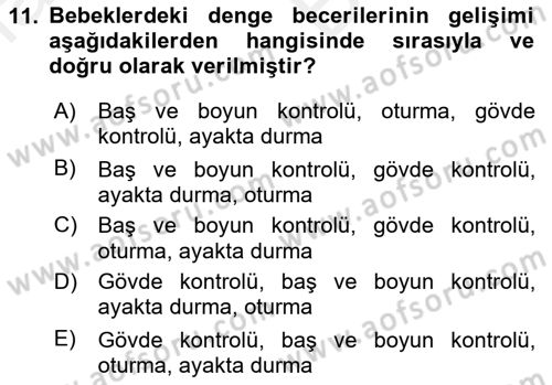 Çocuk Gelişimde Normal Ve Atipik Gelişim Dersi 2018 - 2019 Yılı (Vize) Ara Sınavı 11. Soru