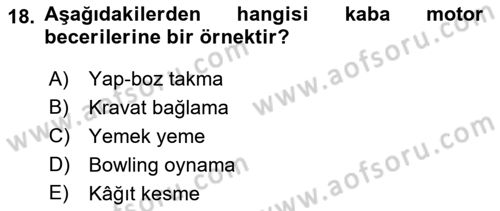 Çocuk Gelişimde Normal Ve Atipik Gelişim Dersi 2018 - 2019 Yılı (Vize) Ara Sınavı 18. Soru