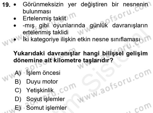 Çocuk Gelişimde Normal Ve Atipik Gelişim Dersi 2018 - 2019 Yılı (Vize) Ara Sınavı 19. Soru