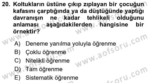 Çocuk Gelişimde Normal Ve Atipik Gelişim Dersi 2018 - 2019 Yılı (Vize) Ara Sınavı 20. Soru