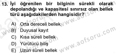 Çocuk Gelişiminde Normal Ve Atipik Gelişim Dersi 2015 - 2016 Yılı (Vize) Ara Sınav Soruları 13. Soru