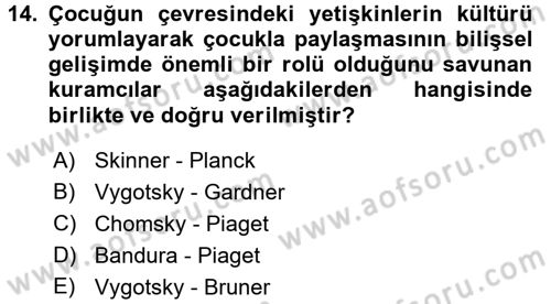 Çocuk Gelişiminde Normal Ve Atipik Gelişim Dersi 2015 - 2016 Yılı (Vize) Ara Sınav Soruları 14. Soru