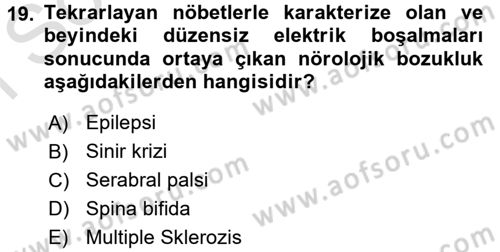 Çocuk Gelişiminde Normal Ve Atipik Gelişim Dersi 2015 - 2016 Yılı (Final) Dönem Sonu Sınav Soruları 19. Soru