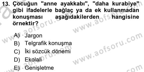 Çocuk Gelişiminde Normal Ve Atipik Gelişim Dersi 2016 - 2017 Yılı (Vize) Ara Sınav Soruları 13. Soru