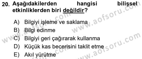 Çocuk Gelişiminde Normal Ve Atipik Gelişim Dersi 2016 - 2017 Yılı (Vize) Ara Sınav Soruları 20. Soru