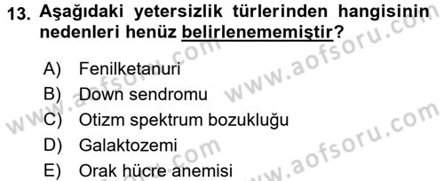 Çocuk Gelişiminde Normal Ve Atipik Gelişim Dersi 2017 - 2018 Yılı 3 Ders Sınav Soruları 13. Soru
