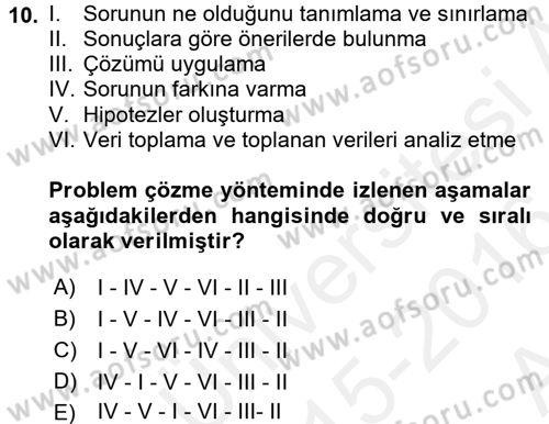 Öğretimde Planlama Ve Değerlendirme Dersi 2015 - 2016 Yılı (Vize) Ara Sınav Soruları 10. Soru