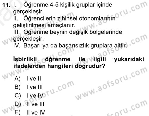 Öğretimde Planlama Ve Değerlendirme Dersi 2015 - 2016 Yılı (Vize) Ara Sınav Soruları 11. Soru