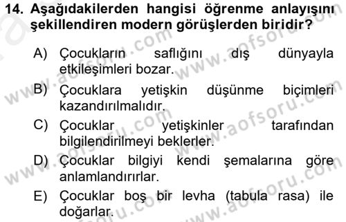 Öğretimde Planlama Ve Değerlendirme Dersi 2015 - 2016 Yılı (Vize) Ara Sınav Soruları 14. Soru