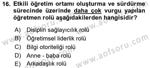 Öğretimde Planlama Ve Değerlendirme Dersi 2015 - 2016 Yılı (Vize) Ara Sınav Soruları 16. Soru