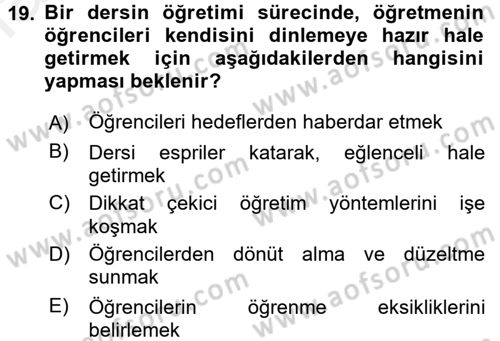 Öğretimde Planlama Ve Değerlendirme Dersi 2015 - 2016 Yılı (Vize) Ara Sınav Soruları 19. Soru