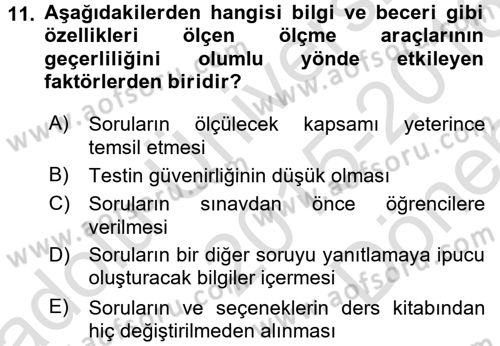 Öğretimde Planlama Ve Değerlendirme Dersi 2015 - 2016 Yılı (Final) Dönem Sonu Sınav Soruları 11. Soru