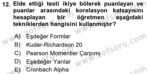 Öğretimde Planlama Ve Değerlendirme Dersi 2015 - 2016 Yılı (Final) Dönem Sonu Sınav Soruları 12. Soru