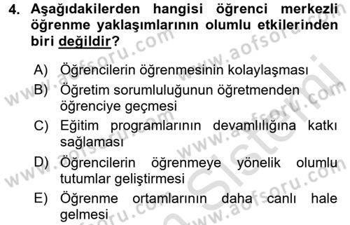 Öğretimde Planlama Ve Değerlendirme Dersi 2015 - 2016 Yılı (Final) Dönem Sonu Sınav Soruları 4. Soru