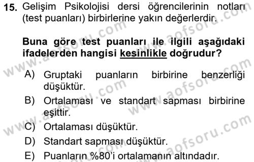 Öğretimde Planlama Ve Değerlendirme Dersi 2016 - 2017 Yılı 3 Ders Sınav Soruları 15. Soru
